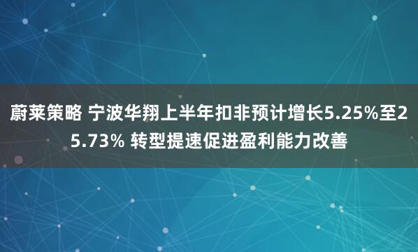 蔚莱策略 宁波华翔上半年扣非预计增长5.25%至25.73% 转型提速促进盈利能力改善
