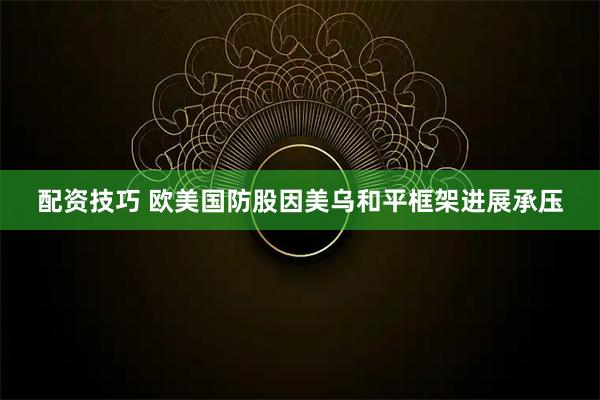 配资技巧 欧美国防股因美乌和平框架进展承压